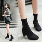 Velvet Block-heel Short Boots