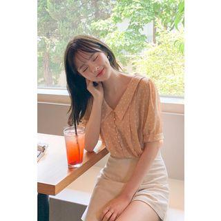 Chelsea-collar Dotted Blouse  Beige - One Size