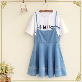 Embroidered A-line Denim Dress