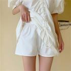 Set: Faux Pearl Drawstring Mini A-line Dress + Shorts