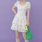 Short-sleeve Floral Tiered A-line Dress