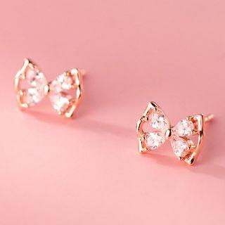 Bow Rhinestone Sterling Silver Earring