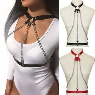 Alloy Chained Faux Leather Choker Belt