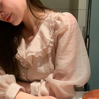 Ruffle Long-sleeve Blouse As Figure - One Size