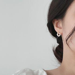 Freshwater Pearl Alloy Hoop Earring 1 Pair - Gold Bead & Faux Pearl - White - One Size