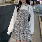 Cropped Pullover / Zebra Print Sleeve Mini A-line Dress