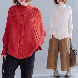 Plain Semi High-neck Batwing-sleeve Sweater