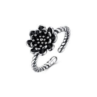 925 Sterling Silver Fashion Elegant Flower Adjustable Open Ring Silver - One Size