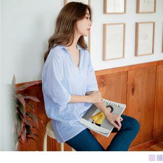 Slit-hem Striped Shirt