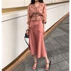 Elbow-sleeve Dotted Blouse / Midi A-line Skirt