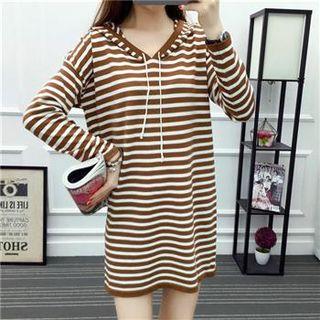 Hooded Striped Dress Khaki - One Size