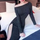 Glitter Off-shoulder Long-sleeve Dress