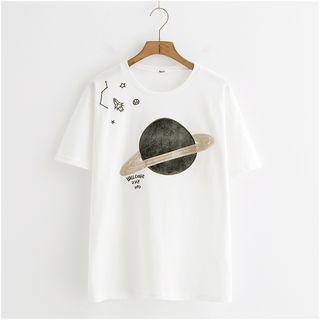 Short-sleeve Planet Embroidery T-shirt