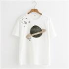 Short-sleeve Planet Embroidery T-shirt