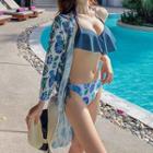 Ruffled Bikini / Patterned Cover Up Light Jacket / Set