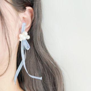 Beaded Ribbon Ear Stud / Clip-on Earring