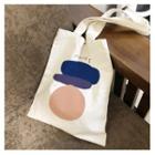 Print Canvas Tote Bag Blue & Purple & Pink Color Block - White - One Size