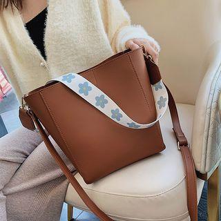Flower Print Strap Bucket Bag