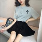 Short-sleeve Cross Applique T-shirt / A-line Mini Skirt