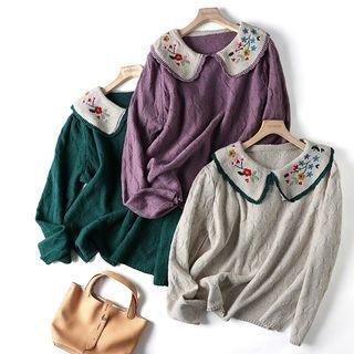 Flower Embroidered Collar Sweater