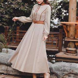Long-sleeve Plaid Maxi A-line Collared Dress