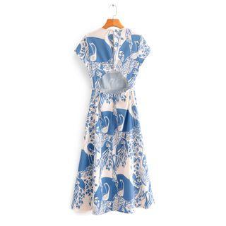 Print Cutout-back Midi A-line Dress