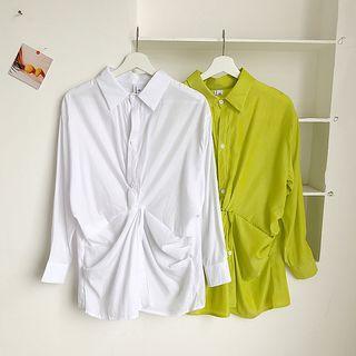 Asymmetric Shirred Long-sleeve Blouse