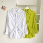 Asymmetric Shirred Long-sleeve Blouse