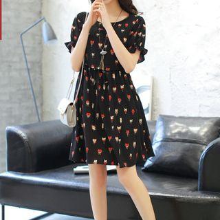 Short-sleeve Print Pleated Dress