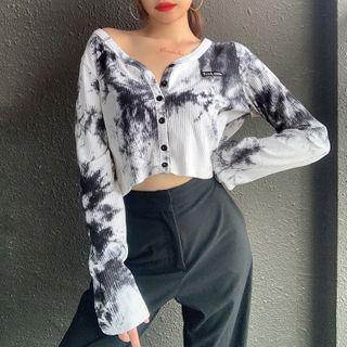 Tie-dye Print Cropped Cardigan