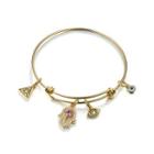 Fashion Fatima Hand Devil Eye Bangle With Austrian Element Crystal Golden - One Size