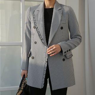 Frill-trim Plaid Blazer