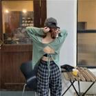 Short-sleeve Asymmetric Shoulder Open Back Drawstring T-shirt