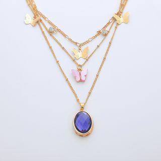 Butterfly Layered Necklace 0707 - Gold - One Size