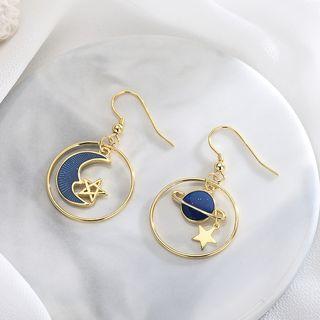 925 Sterling Silver Star & Moon Drop Earring Es614 - One Size