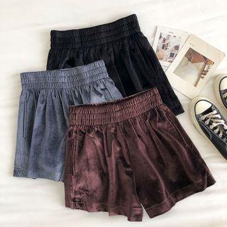 Plain High-waist Velvet Shorts