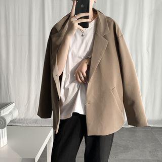 Lapel Collar Plain Button Blazer