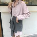Mock Two-piece Long-sleeve Striped Panel Mini Shirtdress