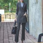 Set: Double-breasted Long Blazer + Cropped Boot-cut Pants