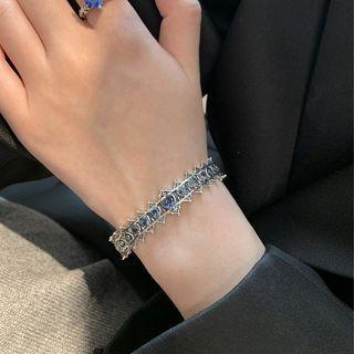 Heart Rhinestone Sterling Silver Open Bangle Sl0718 - Silver - One Size