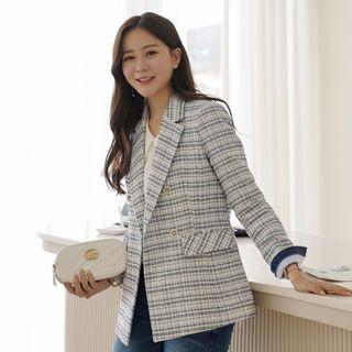 Double-breasted Rhinestone-button Tweed Jacket