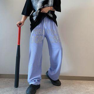 High-waist Printed Letter Straight-cut Pants