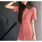 Set: Tie-waist T-shirt+mini Fitted Skirt
