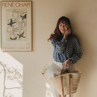 Floral Embroidered Blouse Blue - One Size