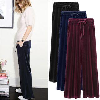 Drawstring Waist Wide-leg Velvet Pants