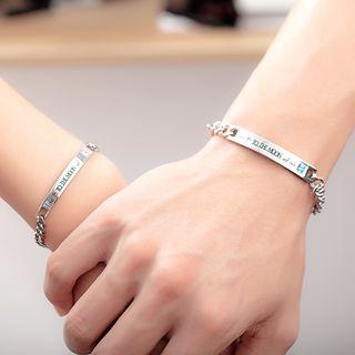 Stainless Steel Rhinestone Lettering Bracelet