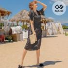Puff-sleeve Dotted Long Wrap Dress