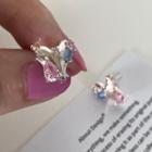 Rhinestone Heart Stud Earring Eh1497 - 1 Pair - Silver - One Size