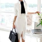 Stand Collar Blazer / Midi Pencil Skirt