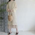 V-neck Midi Spaghetti Strap Dress / Pointelle Long-sleeve Knit Dress